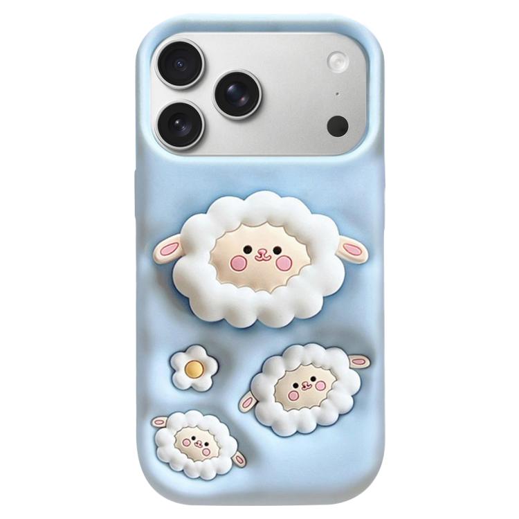 For iPhone 17 Pro 3D Cartoon Holder Full Coverage Shockproof Silicone Phone Case(Little Sheep)