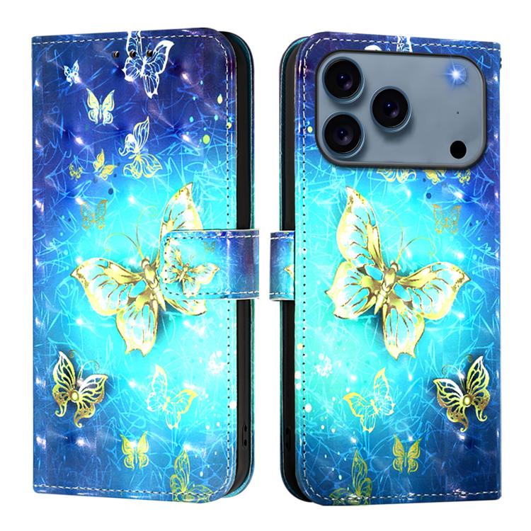 For iPhone 17 Pro 3D Painting Horizontal Flip Leather Phone Case(Golden Butterfly)