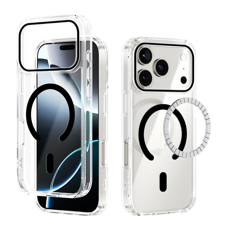 For iPhone 17 Pro ABEEL MagSafe Magnetic Color Ring Anti-scratch Transparent Phone Case(Black)