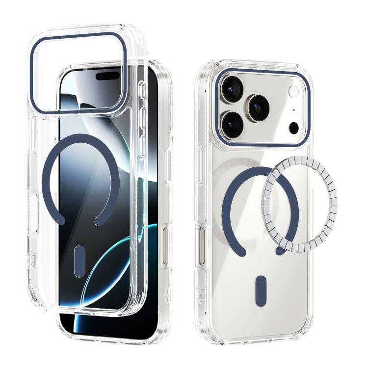 For iPhone 17 Pro ABEEL MagSafe Magnetic Color Ring Anti-scratch Transparent Phone Case(Blue)