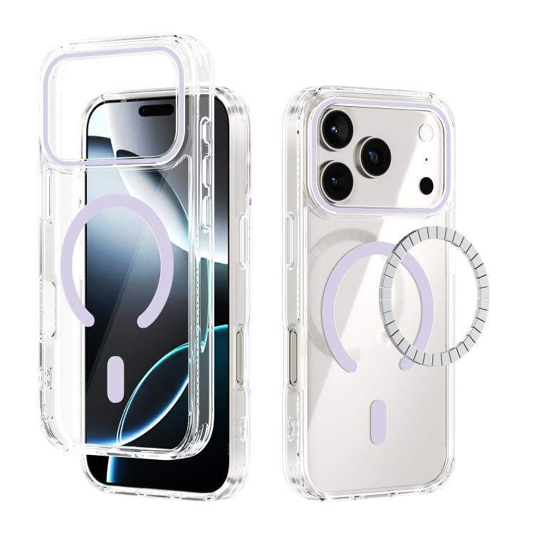 For iPhone 17 Pro ABEEL MagSafe Magnetic Color Ring Anti-scratch Transparent Phone Case(Purple)