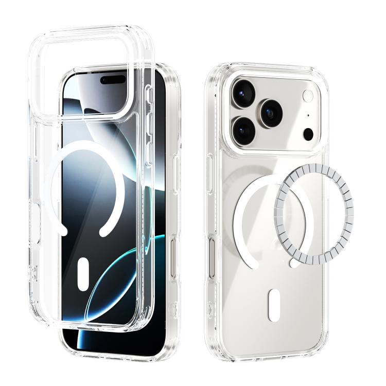 For iPhone 17 Pro ABEEL MagSafe Magnetic Color Ring Anti-scratch Transparent Phone Case(White)
