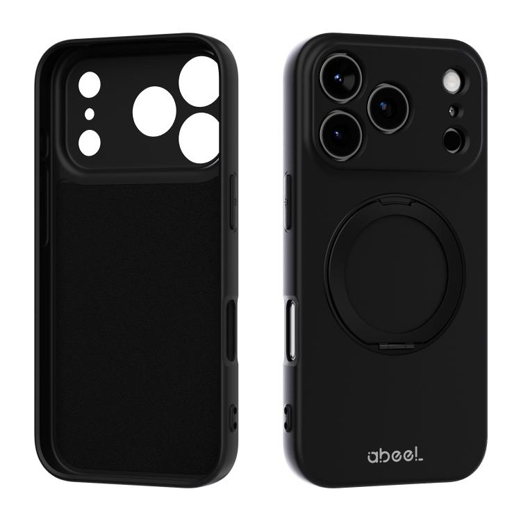 For iPhone 17 Pro ABEEL Skin-friendly Feel Magnetic Liquid Silicone Phone Case with Holder(Black)