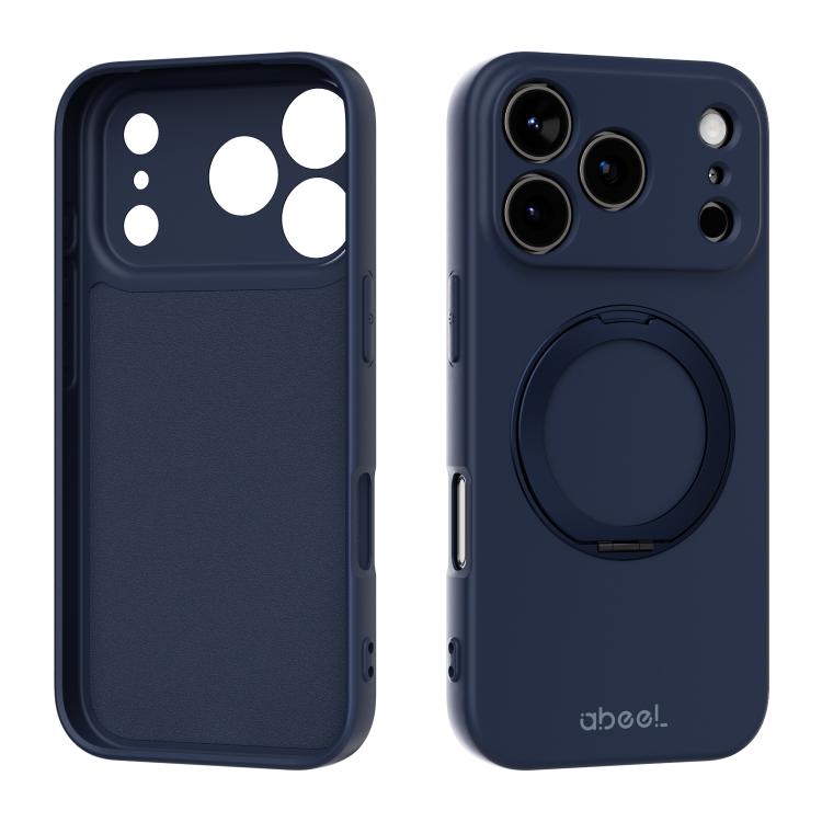 For iPhone 17 Pro ABEEL Skin-friendly Feel Magnetic Liquid Silicone Phone Case with Holder(Blue)