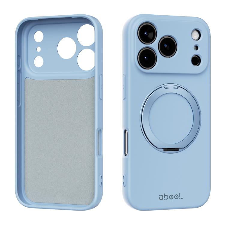 For iPhone 17 Pro ABEEL Skin-friendly Feel Magnetic Liquid Silicone Phone Case with Holder(Sky Blue)