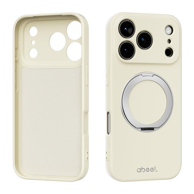 For iPhone 17 Pro ABEEL Skin-friendly Feel Magnetic Liquid Silicone Phone Case with Holder(Yellow)