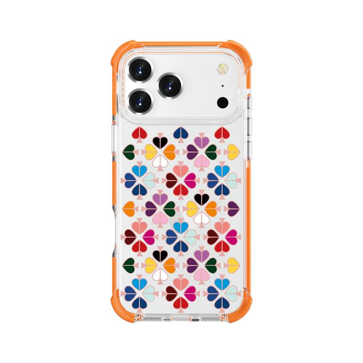 For iPhone 17 Pro Acrylic Four-Corner Shockproof Heart Pattern Phone Case(Orange)