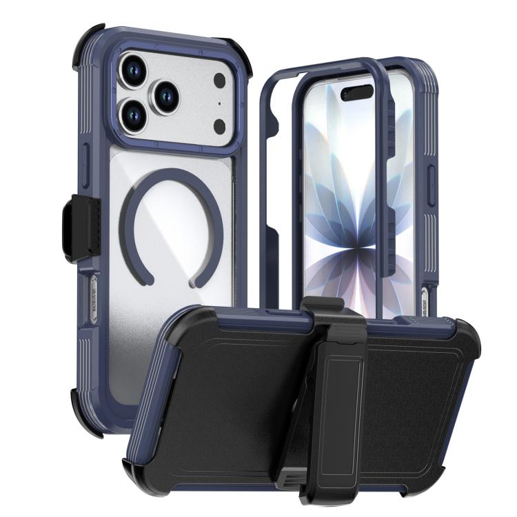 For iPhone 17 Pro Acrylic Full Coverage Magnetic Phone Case with Back Clip(Blue)