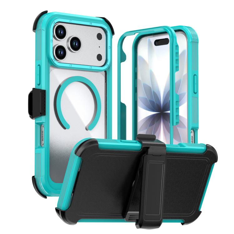 For iPhone 17 Pro Acrylic Full Coverage Magnetic Phone Case with Back Clip(Navy Blue)