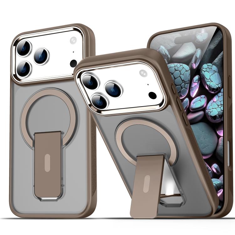 For iPhone 17 Pro Acrylic Hybrid TPU MagSafe Holder Phone Case(Gold)