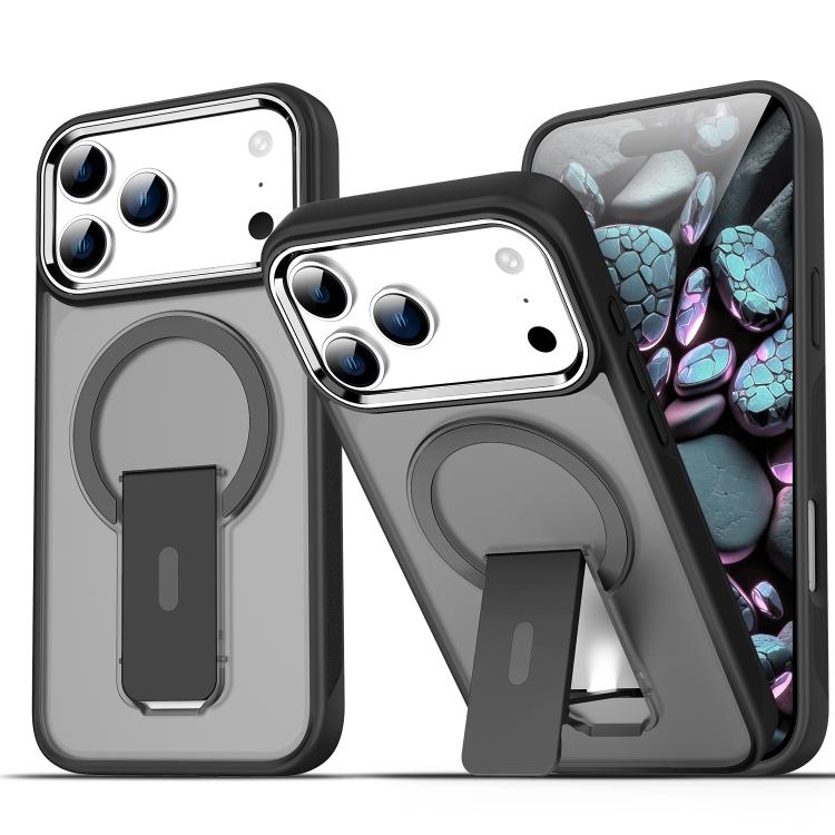 For iPhone 17 Pro Acrylic Hybrid TPU MagSafe Holder Phone Case(Transparent Black)