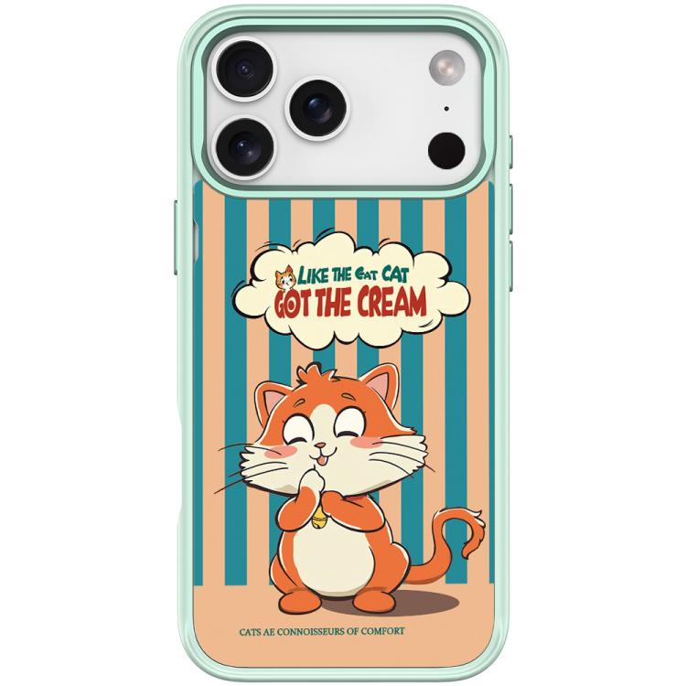 For iPhone 17 Pro Adorable Bell Cat Pattern Magnetic Phone Case(Light Green)