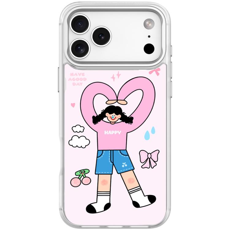 For iPhone 17 Pro Adorable Double Ponytail Heart Girl Pattern Magnetic Phone Case(Transparent White)