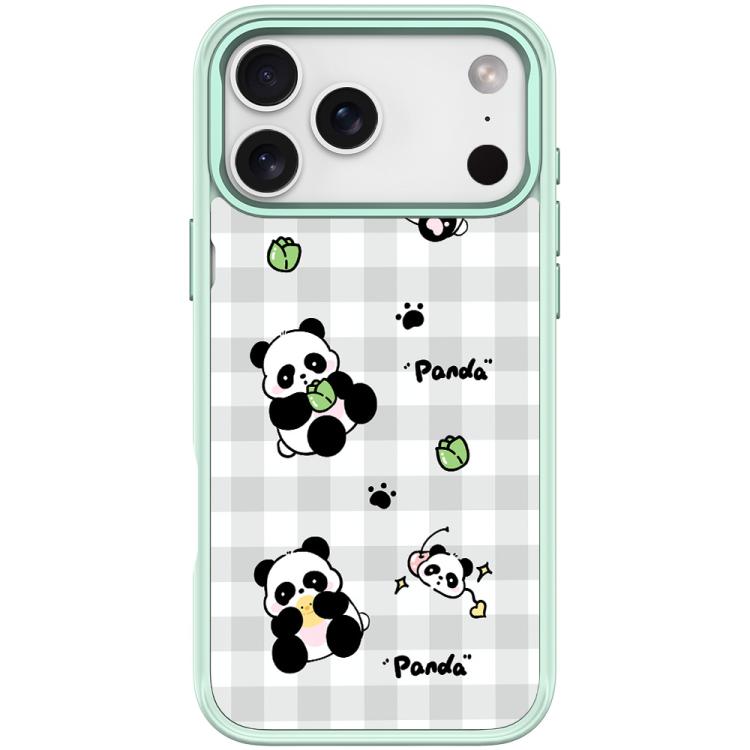 For iPhone 17 Pro Adorable Grid Panda Pattern Magnetic Phone Case(Light Green)