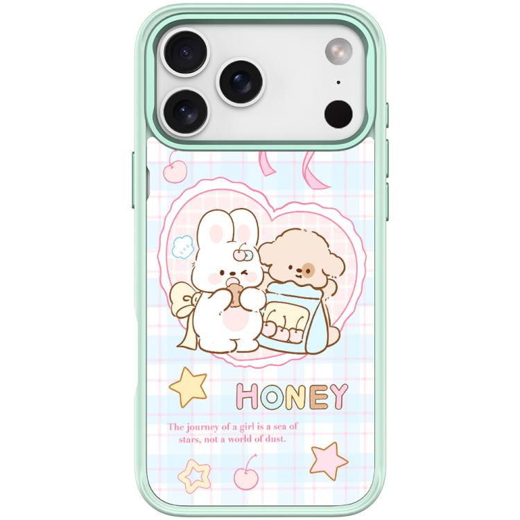 For iPhone 17 Pro Adorable Love Rabbit Pattern Magnetic Phone Case(Light Green)