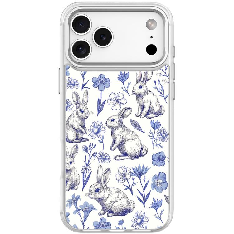 For iPhone 17 Pro Adorable Sketch Rabbit Pattern Magnetic Phone Case(Transparent White)