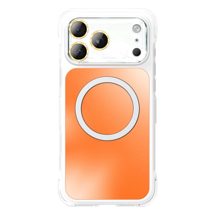For iPhone 17 Pro AG Airbag Shockproof Magnetic Phone Case(White Orange)