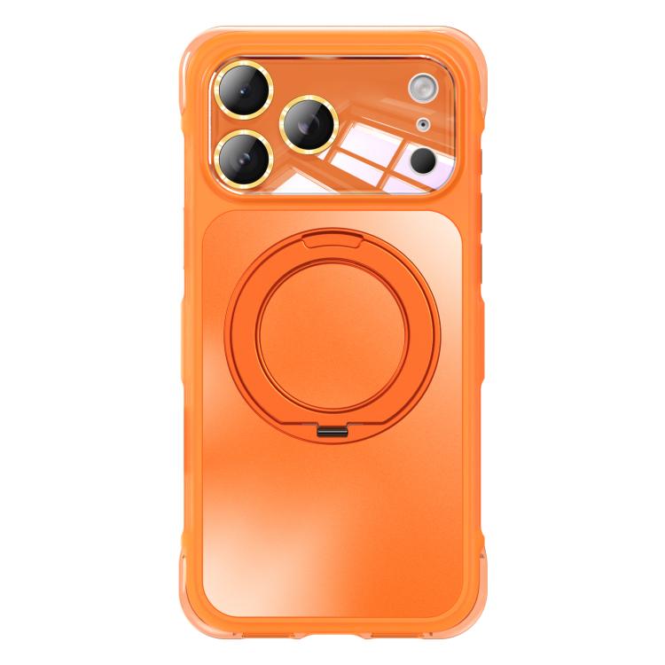 For iPhone 17 Pro AG Metal bracket Rotating Stand Airbag Shockproof Magnetic Phone Case(Starry Orange)