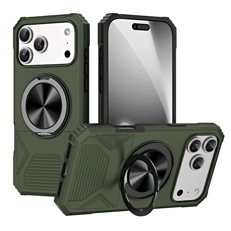 For iPhone 17 Pro Alloy Rotating Holder MagSafe Shockproof Phone Case(Army Green)