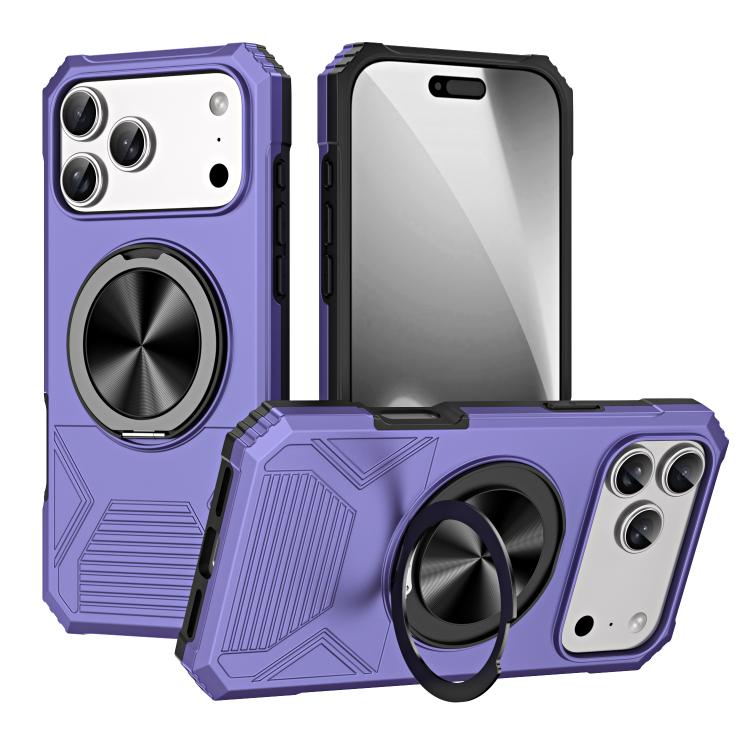 For iPhone 17 Pro Alloy Rotating Holder MagSafe Shockproof Phone Case(Violet)
