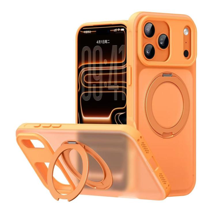 For iPhone 17 Pro Alpha-style Rotating Bracket Magnetic Phone Case(Transparent Orange)