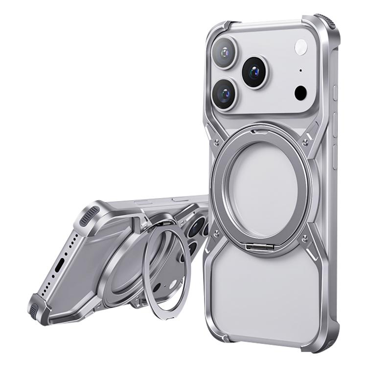 For iPhone 17 Pro Aluminum Alloy Frameless 360-Degree Rotating Phone Case(Silver)
