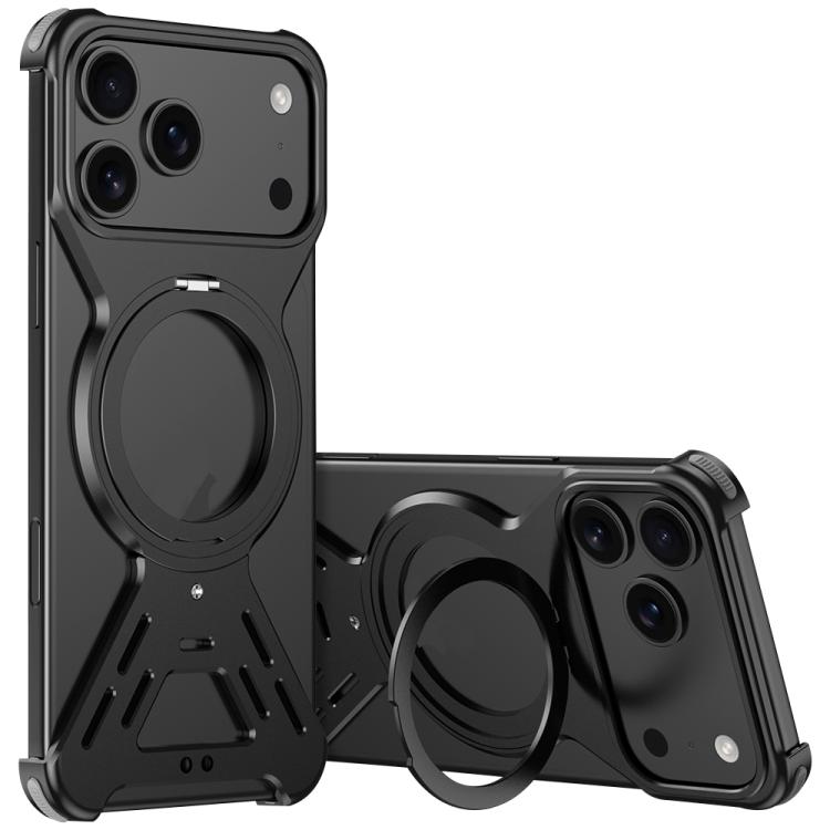 For iPhone 17 Pro Armor 360 Holder Frameless Alloy MagSafe Phone Case(Black)