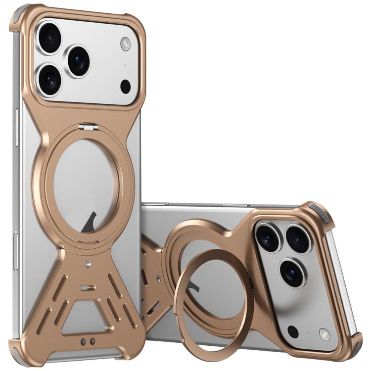 For iPhone 17 Pro Armor 360 Holder Frameless Alloy MagSafe Phone Case(Desert Gold)