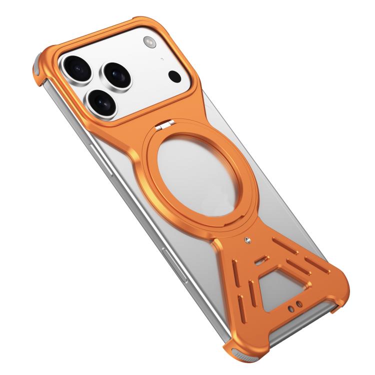 For iPhone 17 Pro Armor 360 Holder Frameless Alloy MagSafe Phone Case(Orange)