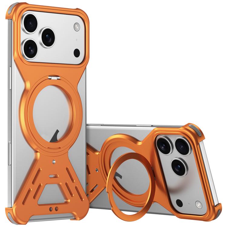 For iPhone 17 Pro Armor 360 Holder Frameless Alloy MagSafe Phone Case(Orange)
