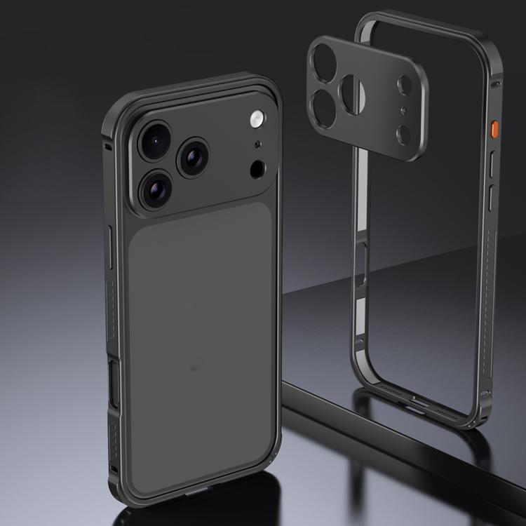For iPhone 17 Pro Armor Dual-side Anti-slip Metal Frame Case with Lens Cover(Black)