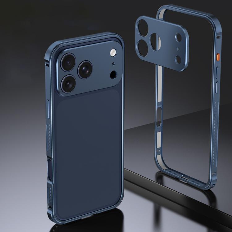 For iPhone 17 Pro Armor Dual-side Anti-slip Metal Frame Case with Lens Cover(Blue)