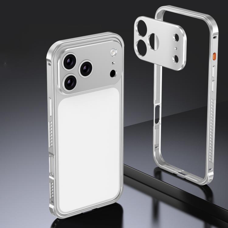 For iPhone 17 Pro Armor Dual-side Anti-slip Metal Frame Case with Lens Cover(Silver)