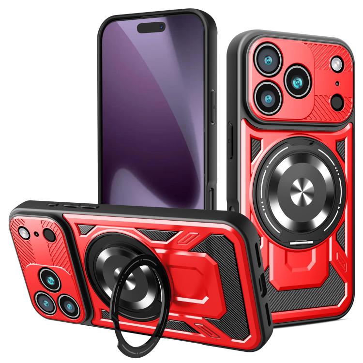 For iPhone 17 Pro Armor Rotating Holder MagSafe Phone Case(Red)