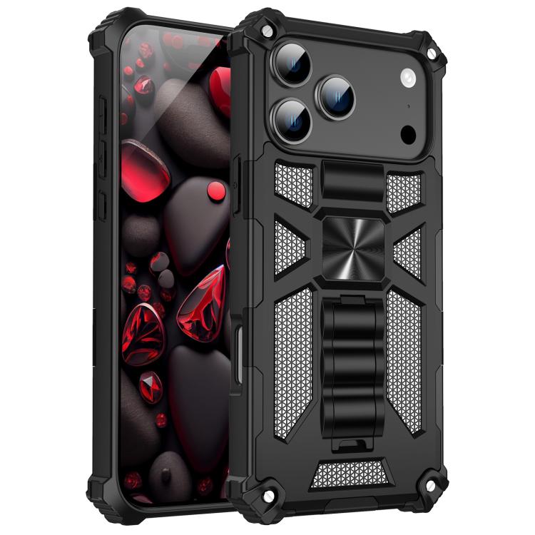 For iPhone 17 Pro Armor Shockproof TPU + PC Magnetic Phone Case with Holder(Black)