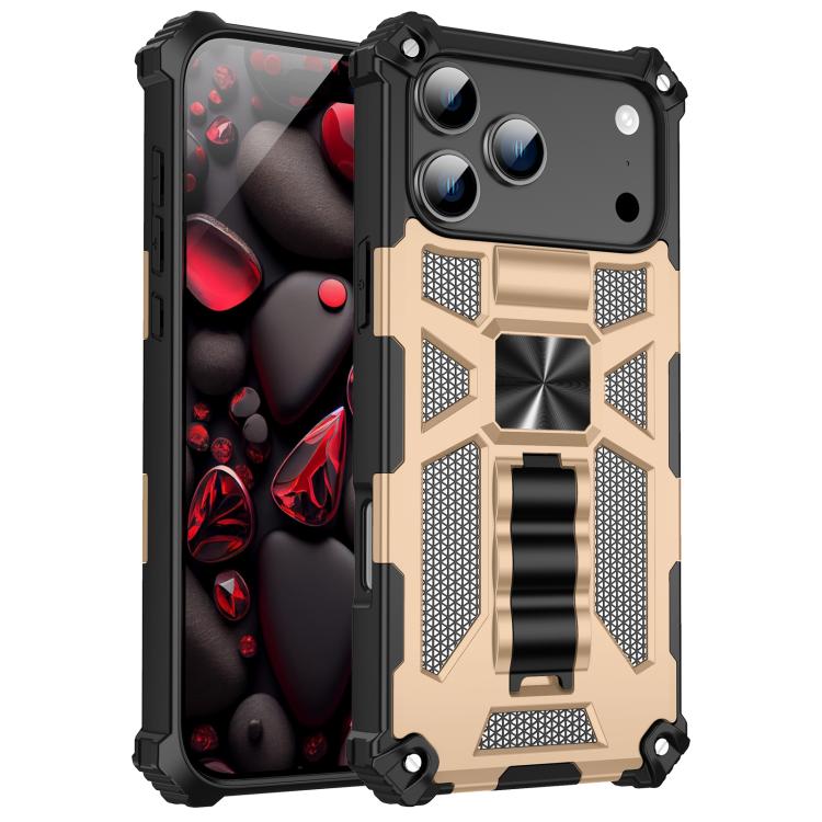 For iPhone 17 Pro Armor Shockproof TPU + PC Magnetic Phone Case with Holder(Gold)