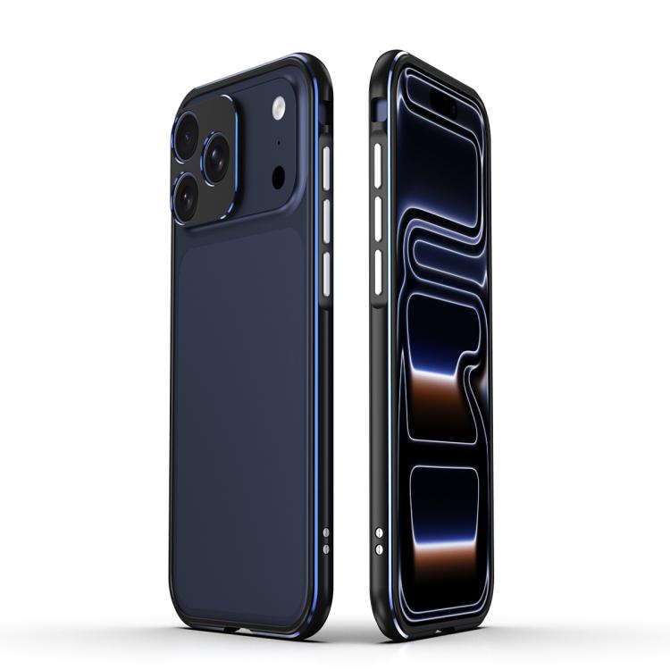 For iPhone 17 Pro Aurora Series Lens Protector + Metal Frame Phone Case(Black Blue)