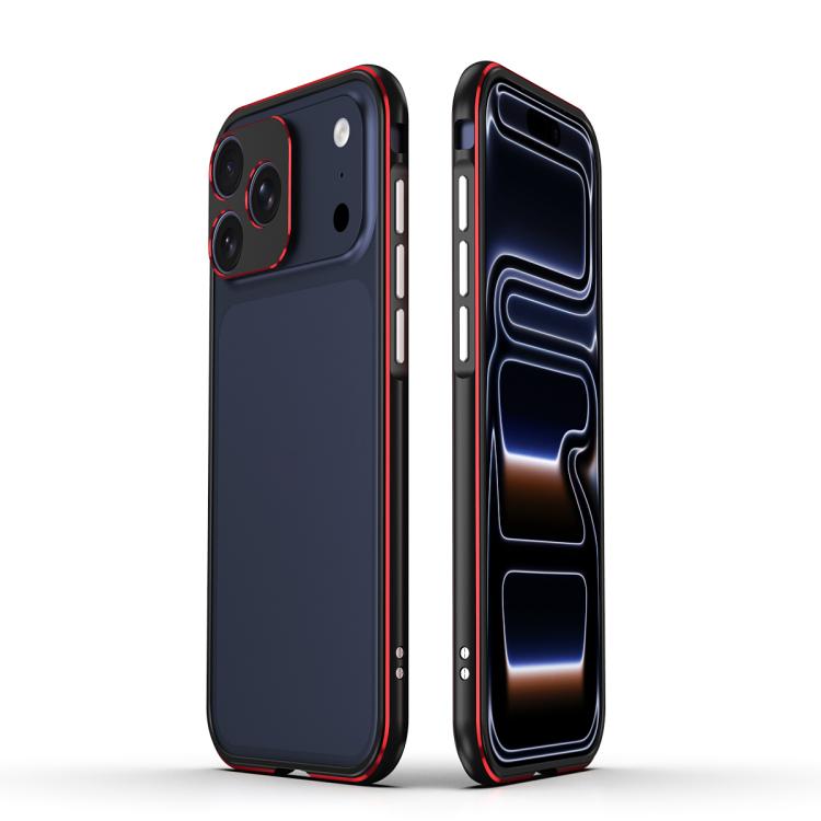 For iPhone 17 Pro Aurora Series Lens Protector + Metal Frame Phone Case(Black Red)