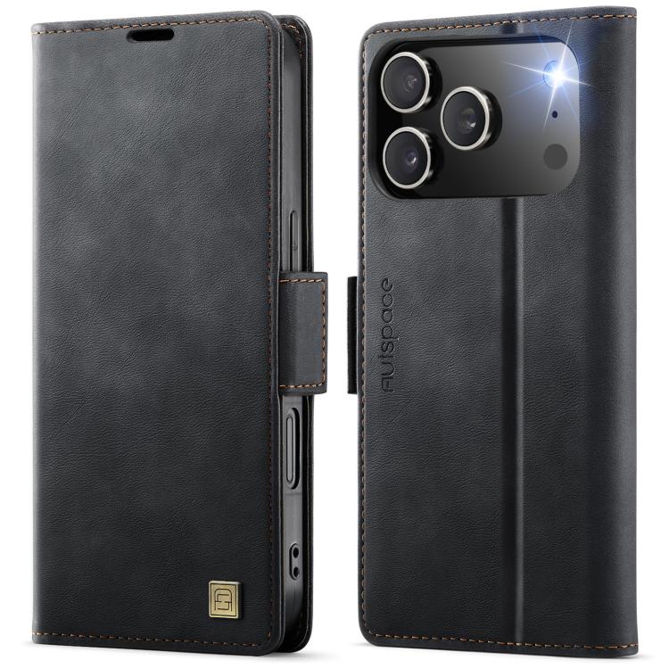 For iPhone 17 Pro AutSpace A11 Side Buckle MagSafe Magnetic RFID Phone Leather Case(Black)