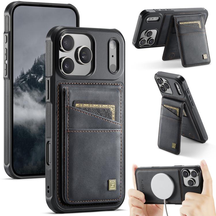 For iPhone 17 Pro AutSpace A12 MagSafe Magnetic RFID Card Bag Phone Case(Black)