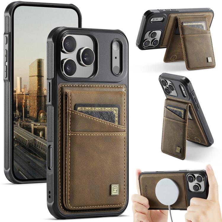 For iPhone 17 Pro AutSpace A12 MagSafe Magnetic RFID Card Bag Phone Case(Coffee)