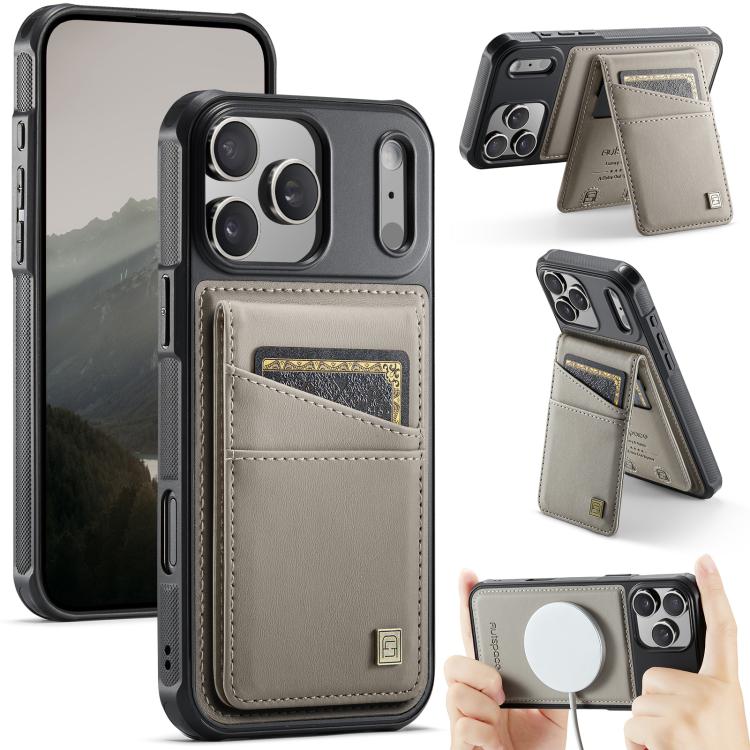 For iPhone 17 Pro AutSpace A12 MagSafe Magnetic RFID Card Bag Phone Case(Khaki)