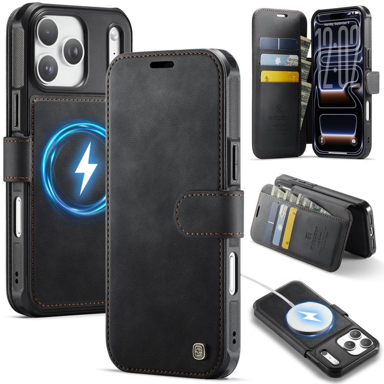 For iPhone 17 Pro AutSpace A15 Retro Magnetic Clasp Vegan Leather Phone Case(Black)