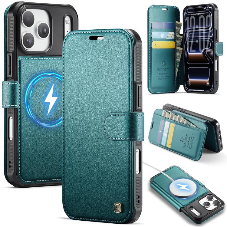 For iPhone 17 Pro AutSpace A15 Retro Magnetic Clasp Vegan Leather Phone Case(Green)