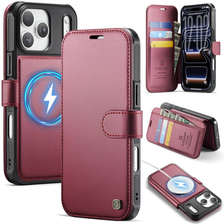 For iPhone 17 Pro AutSpace A15 Retro Magnetic Clasp Vegan Leather Phone Case(Red)