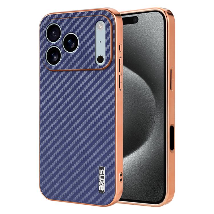 For iPhone 17 Pro AZNS Electroplated Edge Carbon Fiber Texture Phone Case(Blue)