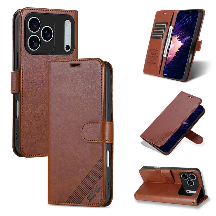 For iPhone 17 Pro AZNS Sheepskin Texture Flip Leather Phone Case(Brown)