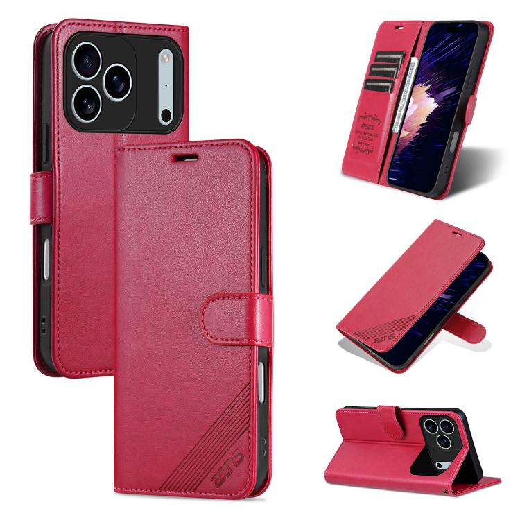 For iPhone 17 Pro AZNS Sheepskin Texture Flip Leather Phone Case(Red)