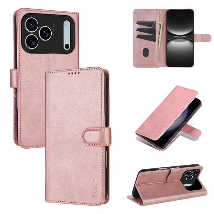 For iPhone 17 Pro AZNS Skin Feel Calf Texture Flip Leather Phone Case(Rose Gold)