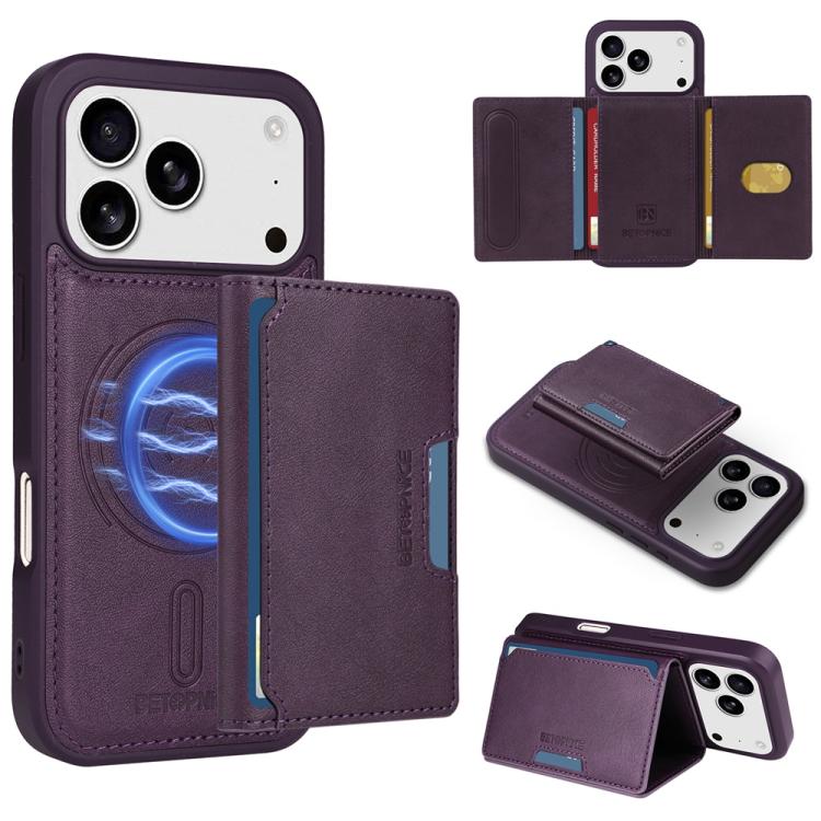 For iPhone 17 Pro BETOPNICE Horizontal Flip Detachable MagSafe Wallet Phone Case(Purple)